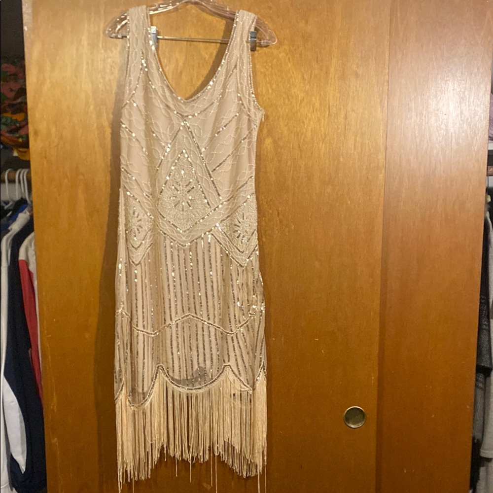 Elegant Beige Fringe Dress